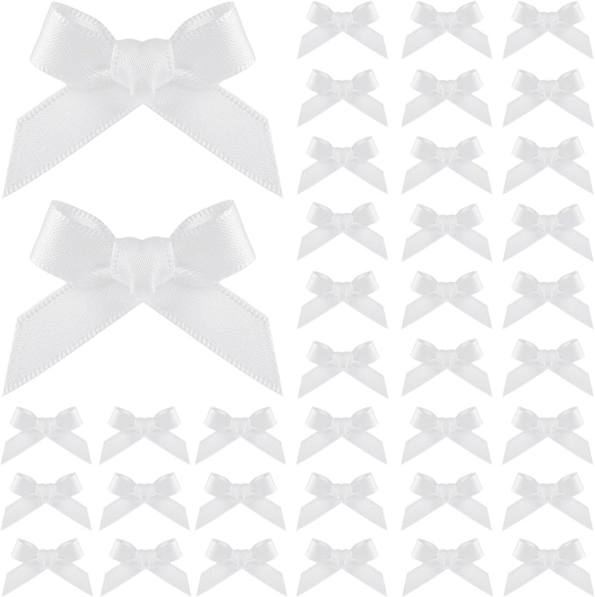 100st Lintstrikken, 40x10mm Ministrikken voor Handwerk Schattig Klein Lintstrikken voor het Naaien Van Cadeauverpakking Bruiloftsfeestgunsten Traktatiezakjes Geschenkdoos Decoratie (Witte)