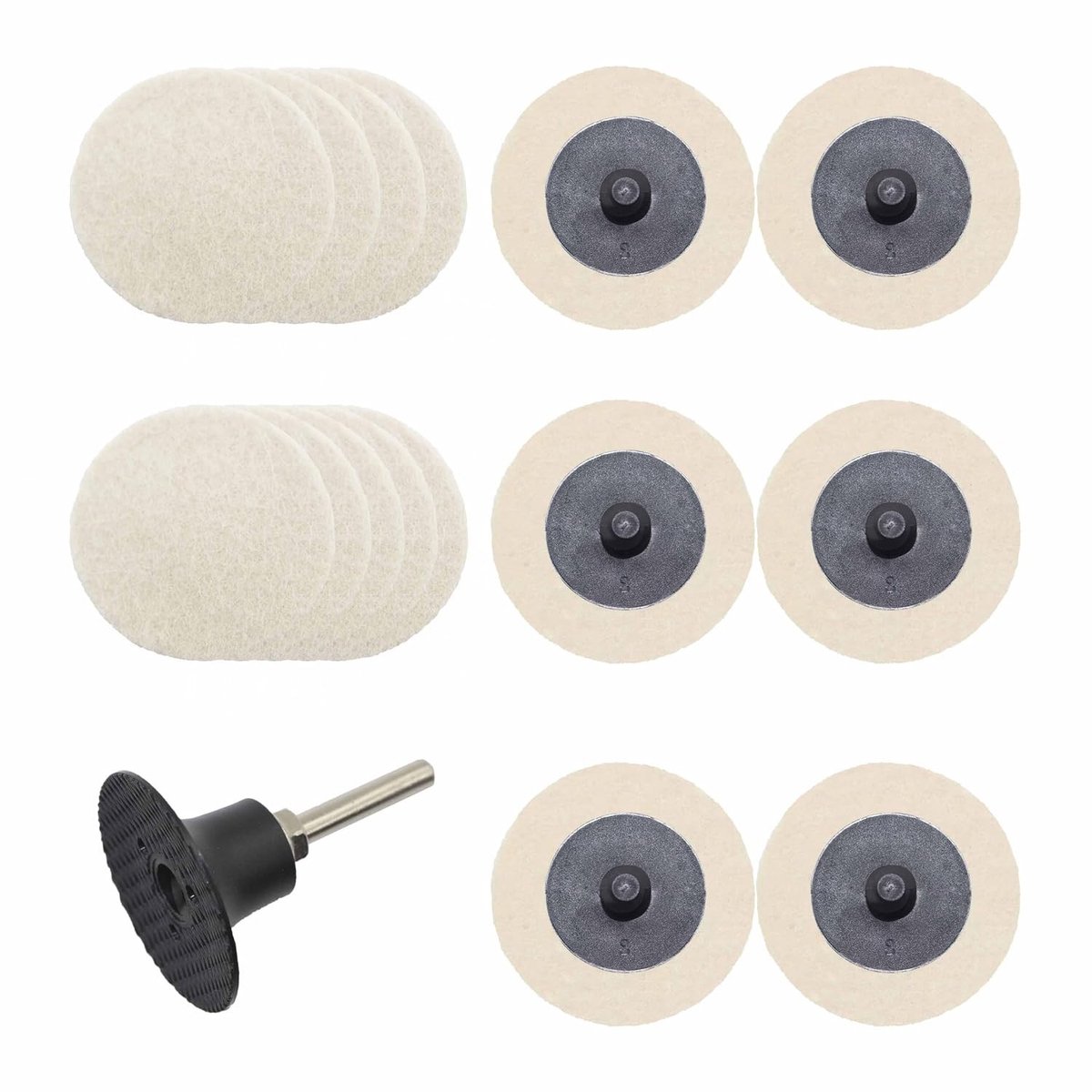 Polijstpasta set - Wol Polijstschijf - 50 mm - Met 6,35 mm Schacht - Voor Metaalpolijsten