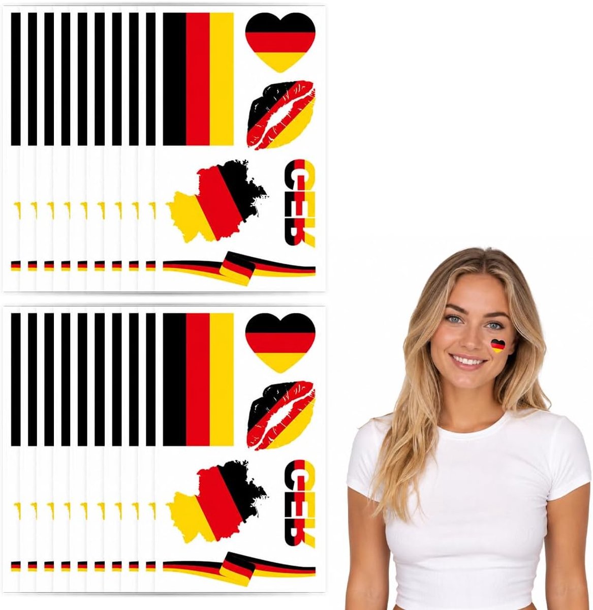 Tijdelijke Tattoos, Water Transfer Duitsland Flagge Stickers 5,7x9,7cm met landkaart en hart motieven