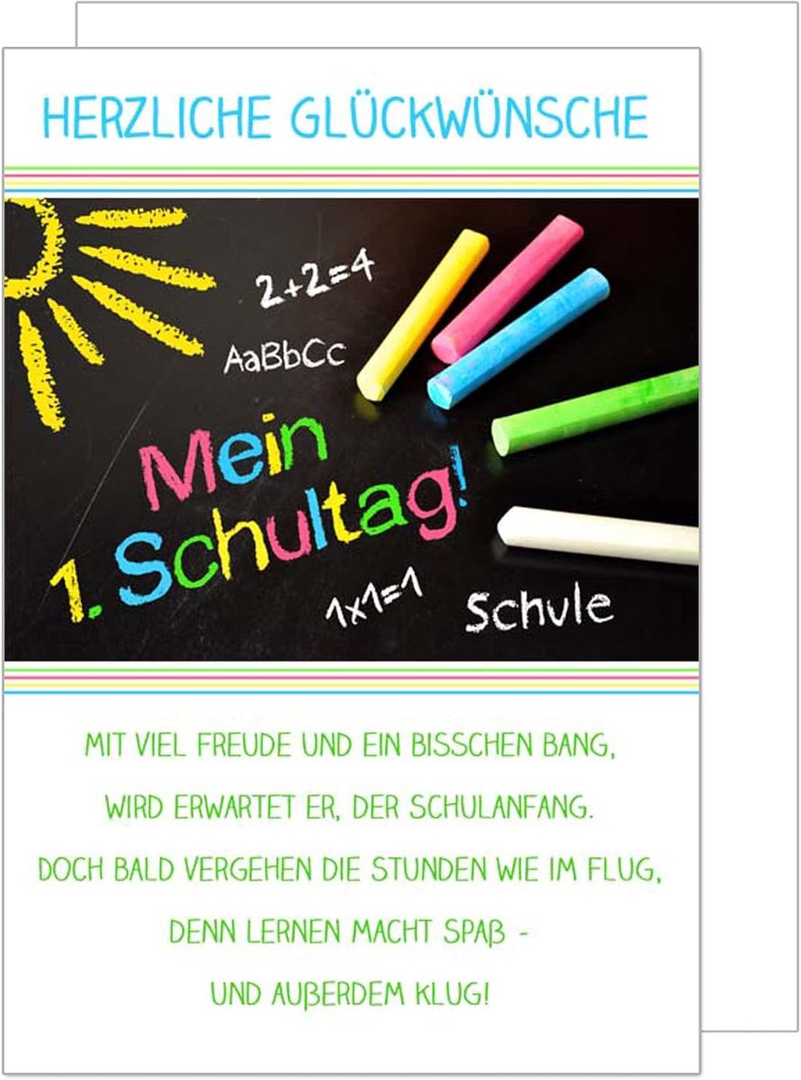 Seidel Premium eerste schoolkaart met envelop voor het begin van de schooldag. Wenskaart Wenskaart Inschrijvingskaart Dubbele kaart Billet Kind Meisje Jongens Enkele Spreuken Kaart (ES126 SW022)