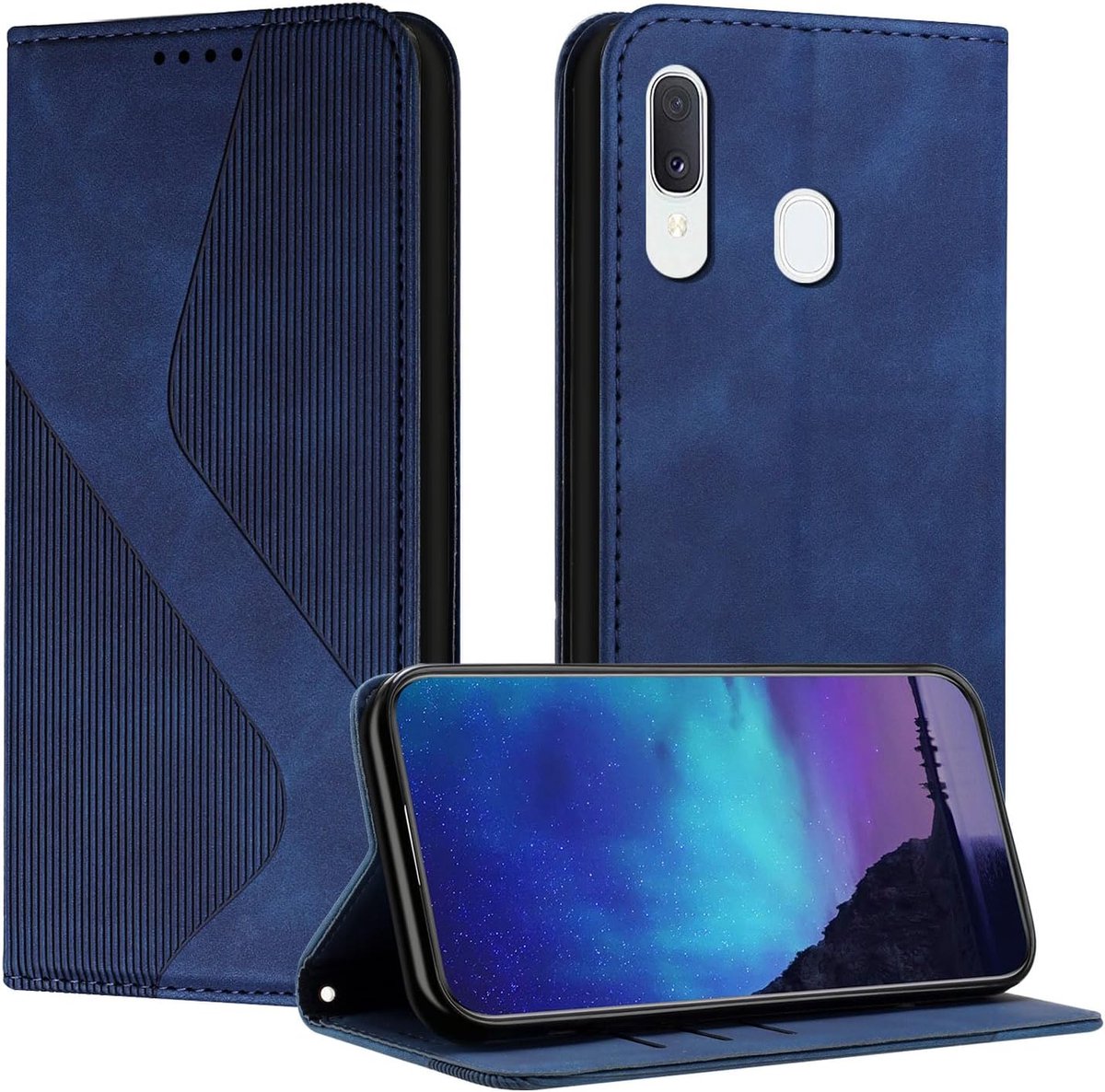 case voor Samsung Galaxy A40 met verstelbare staande functie Magnetische Lock Flip Lederen Drop Protection Fashion telefoonhoesje - Blauw