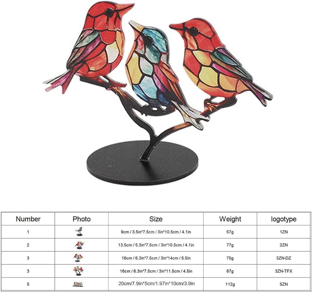 Vogels op Tak Desktopornamenten, Dubbelzijdige Metalen Vlakheid Tafelkunst Levendige Decoratie Acrylmateriaal Veelzijdig Display (3 Vogels in tegenovergestelde richting)