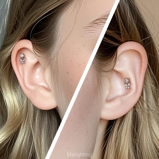 Draadloze Push Pin Labret Stud Vlinder & Bloem CZ Dangle Helix Oorbel 16G Kraakbeen Stud 316L Roestvrij Staal Platte Terug Piercing Sieraden 6mm/8mm Tragus Oorbel — afbeelding 2