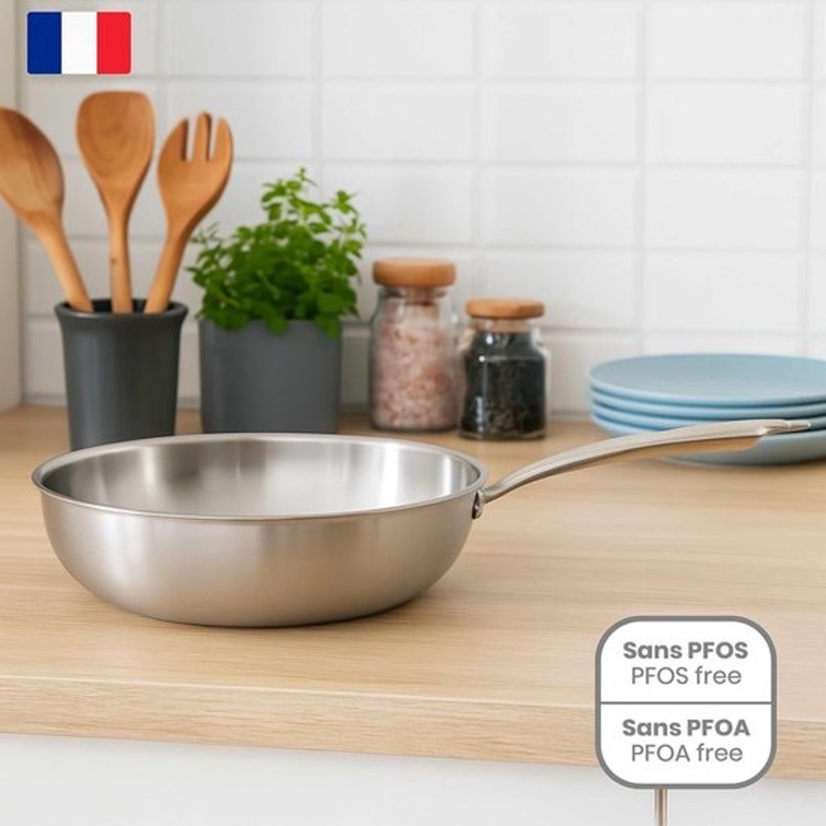 Roestvrijstalen Wok - Koekenpan - Gezond Koken - Triply Warmteverdeling - 28 cm Diameter