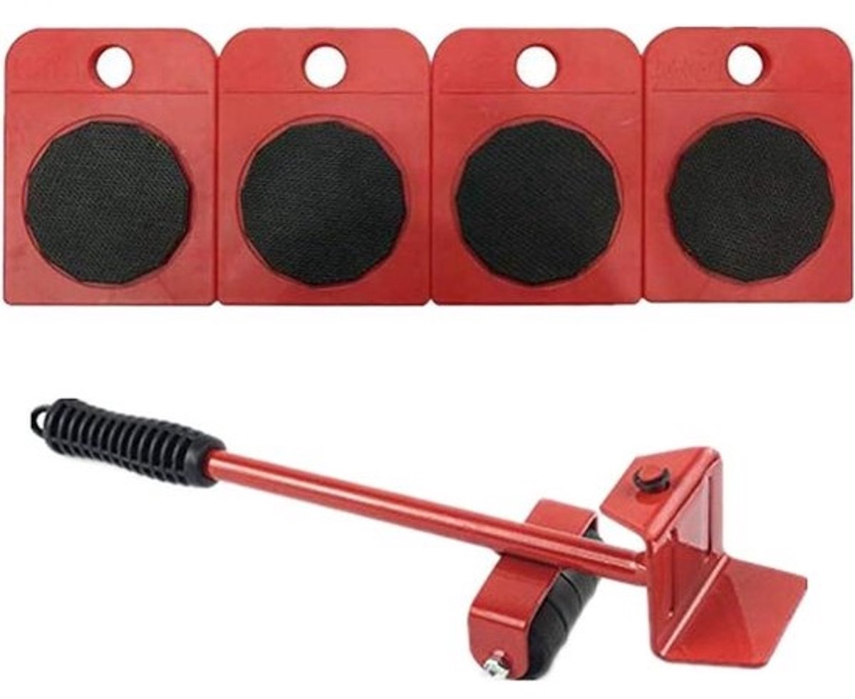 Meubeltransport set - Verhuishulp - Zware spullen verplaatsen - 150 kg draagkracht - 4 stuks - Rood