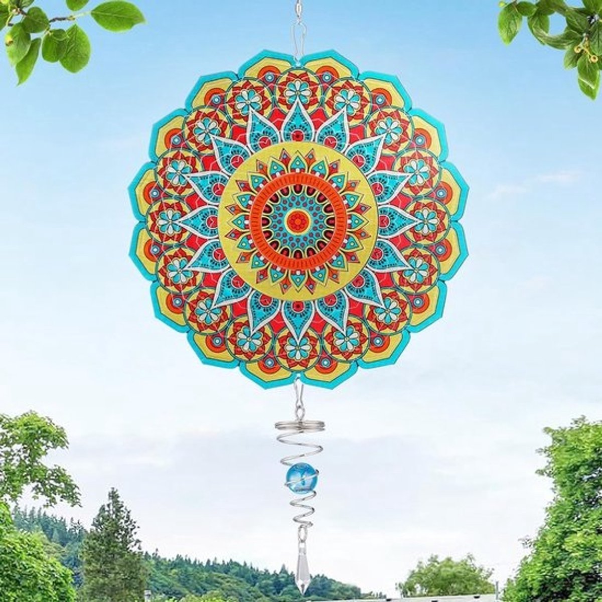 3D Roestvrijstalen Windspinner met Kinetische Blauwe Bal - Tuin Decoratie en Raamdecoratie