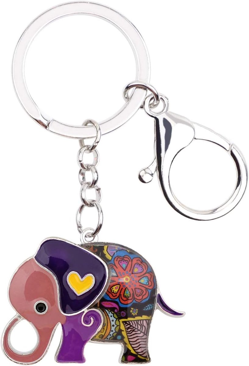 Sleutelhanger van emaille legering, Afrikaanse olifant sleutelhanger, dieren, jungle, auto, bedels, geschenken voor vrouwen en meisjes, Lila