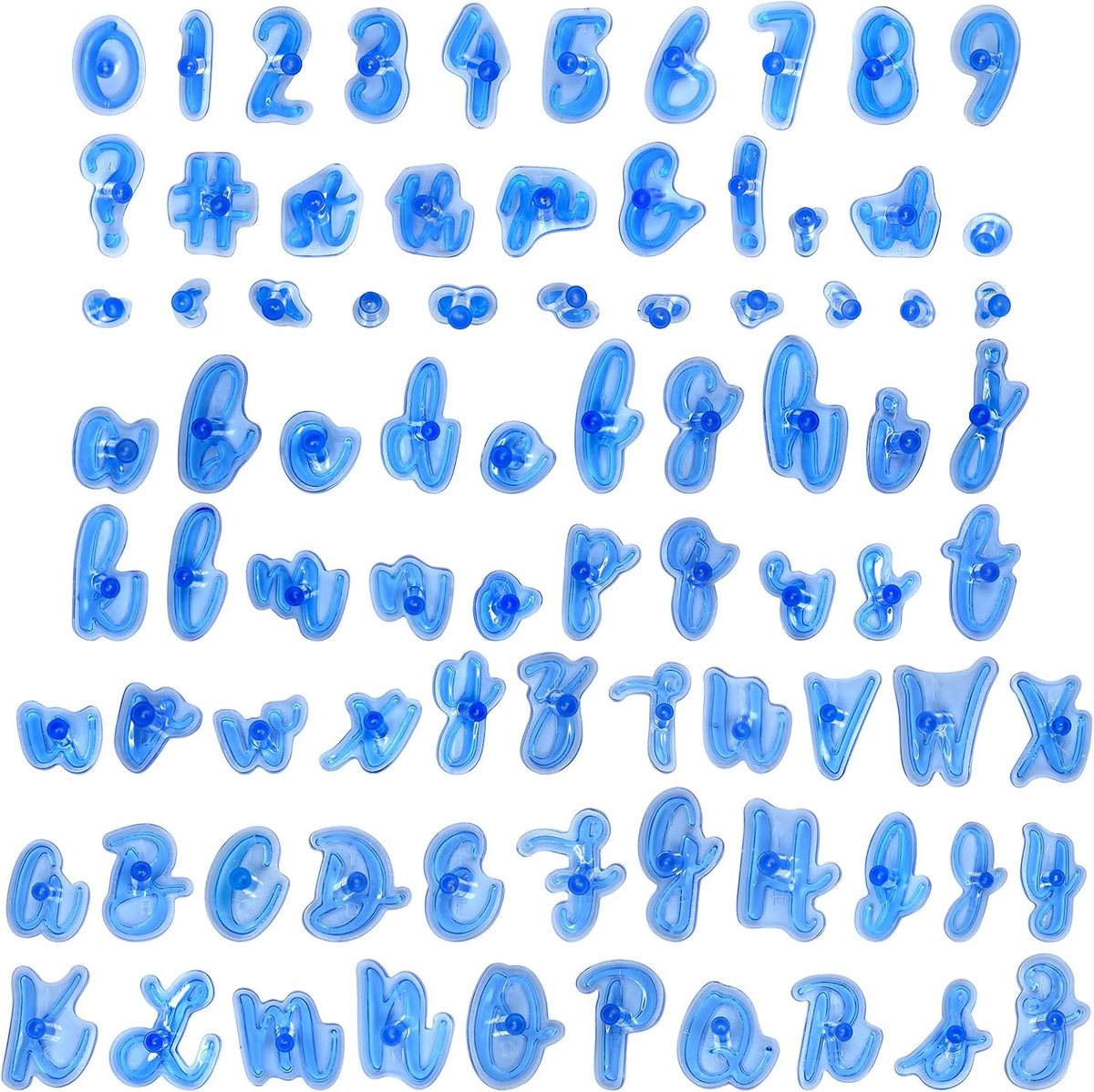 83-delig alfabet stempel, fondant, koekjessnijders, letters en cijfers van kunststof, koekjesstempel, letters, cursief, herbruikbaar, voor taarten, decoreren en gepersonaliseerd bakken