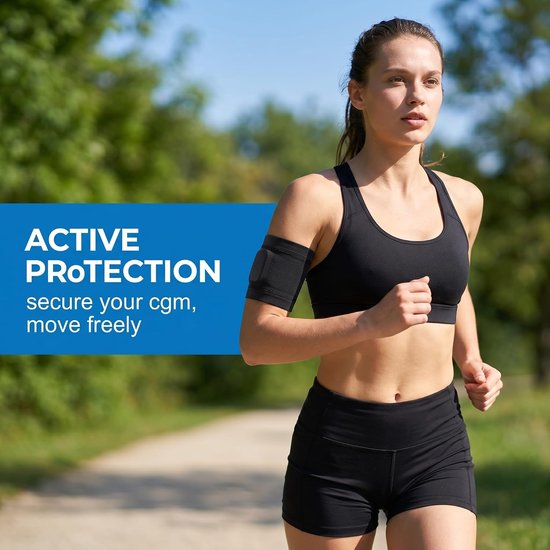 2 stuks diabetes sensor bescherming armband (S), compressiemouwen voor onderarm en bovenarm bandage, glucosesensor fixatie, zwart — afbeelding 2