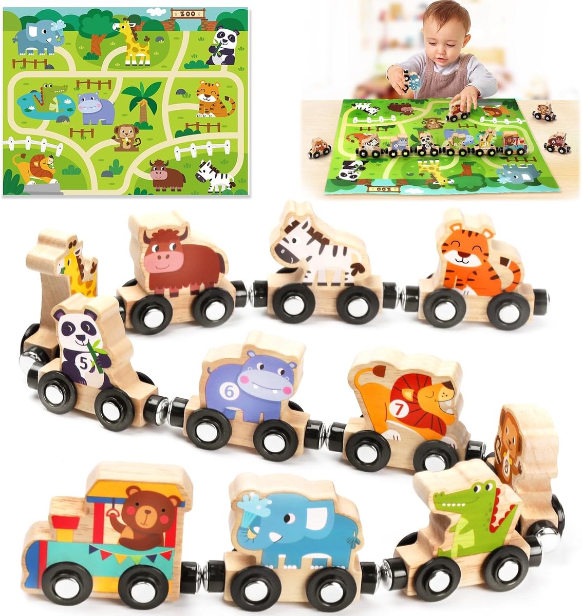 Speelgoed van 1 2 3 jaar: cadeau jongen meisje 2-3-4 jaar kinderspeelgoed magnetische trein houten speelgoed 3 jaar boerderijspel motoriek getallen leerspel