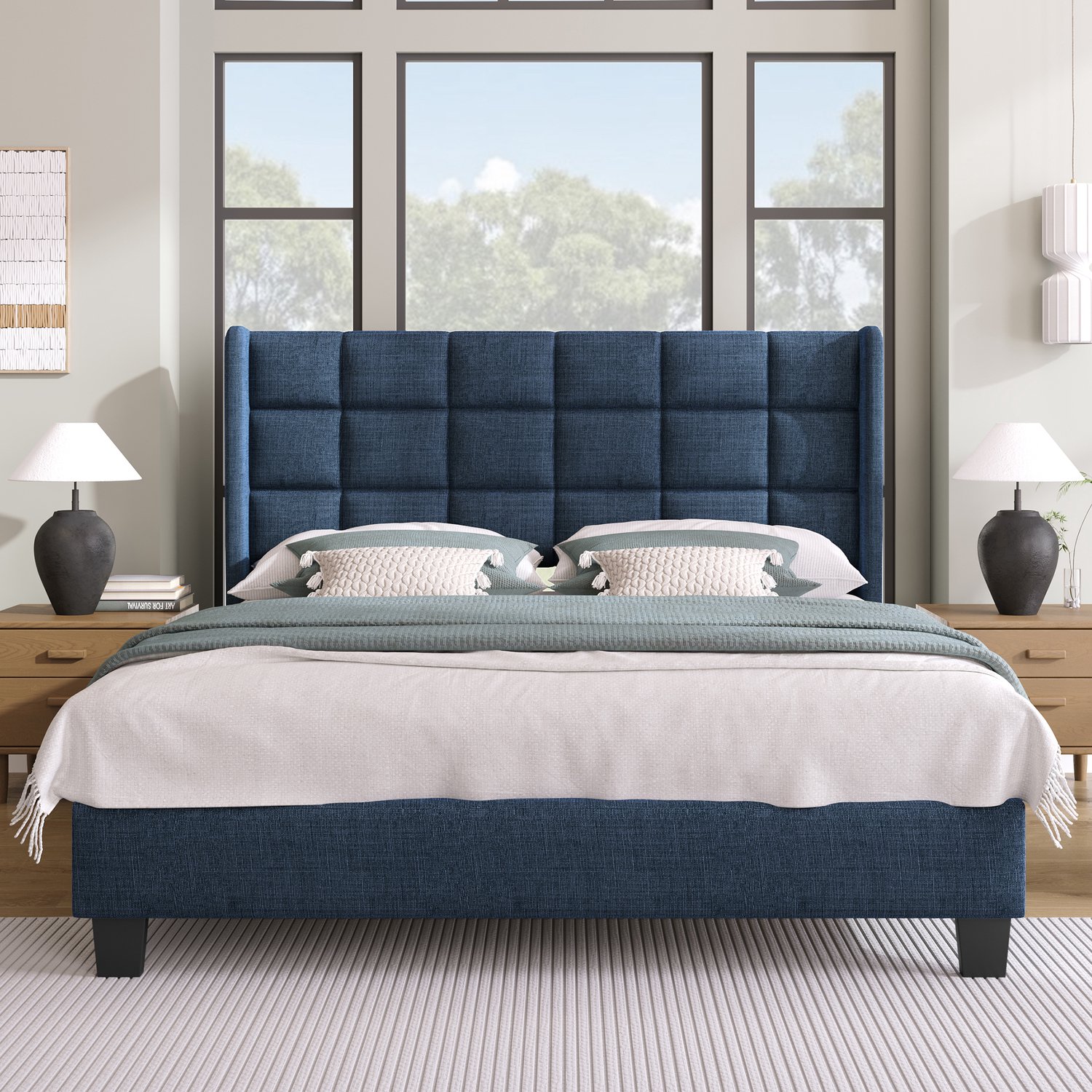 CHICFURN Gestoffeerd Tweepersoonsbed 140x200 cm - Lattenbodem - Blauw