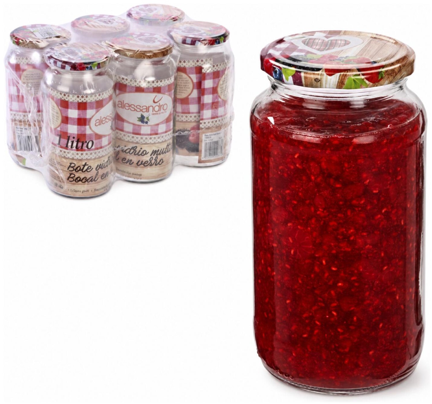 Alessandro Weckpotten / inmaakpotten Grandmas - 6x stuks - transparant - 1000 ml - met draaideksel - glas - lege potjes - voedsel bewaren