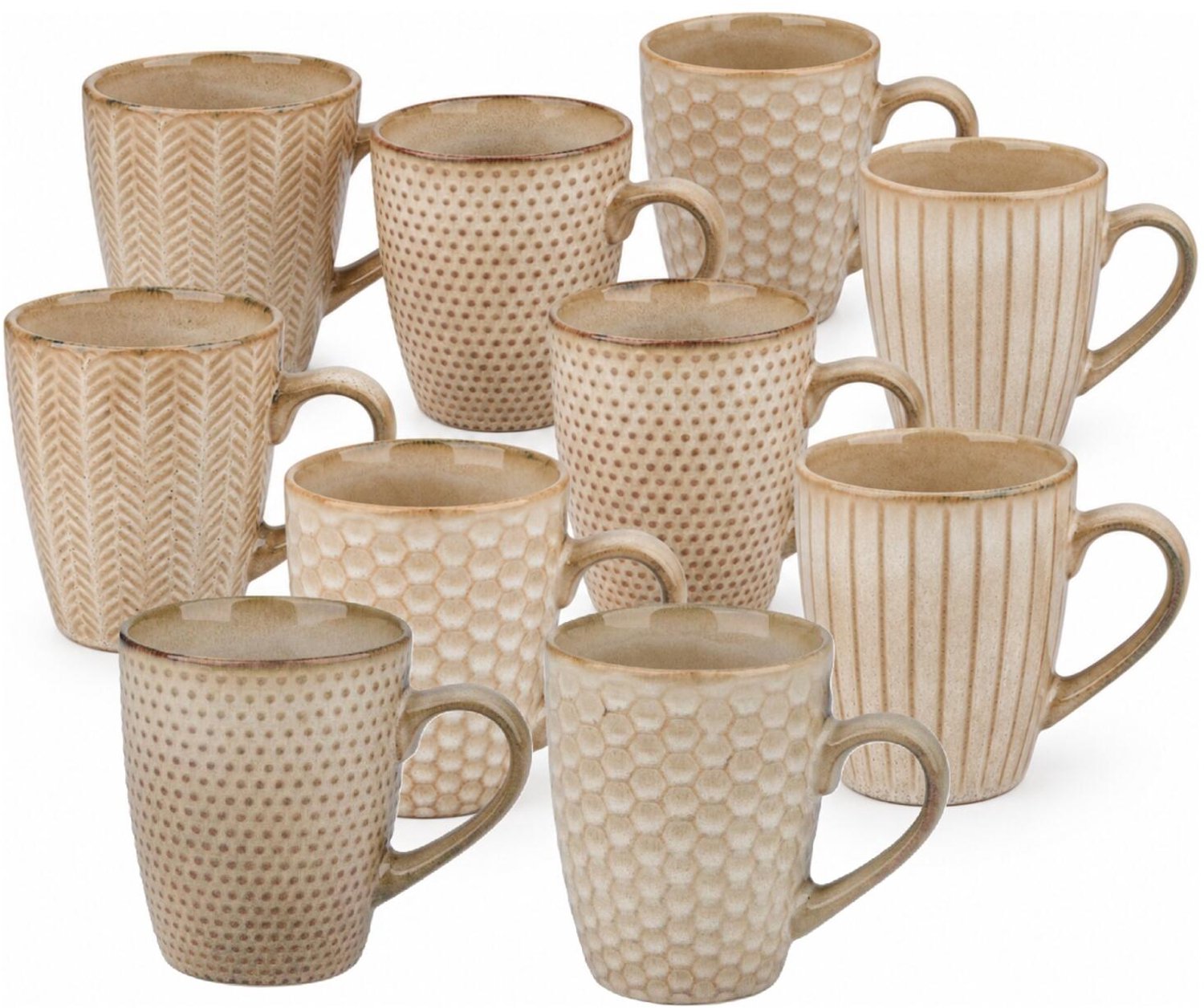 Bellatio Design Koffiekopjes Magic Rome - set 12x stuks - beige - keramiek - 370 ml - H11 cm - mokken