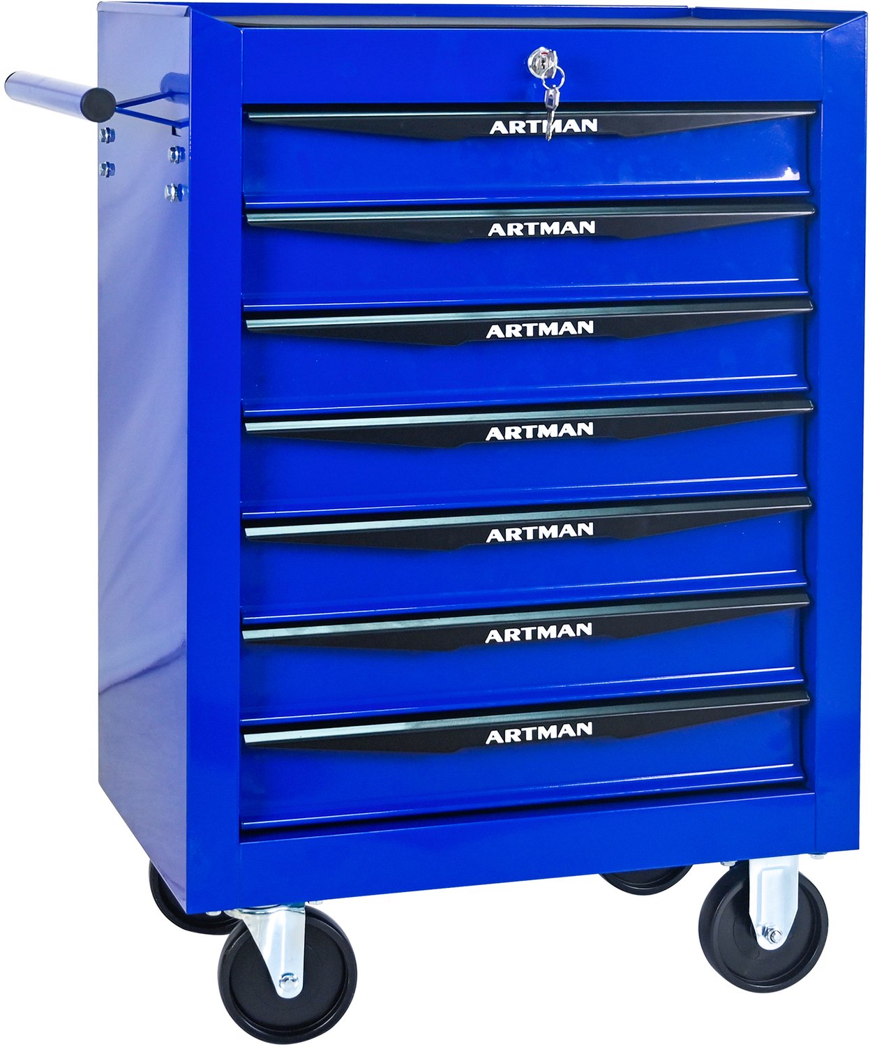 Gereedschapswagen Met 7 Laden - Kogelgelagerde Ladegeleiders En Slot - 4 Zwenkwielen Met 2 Remmen - Staal - Zwart En Blauw