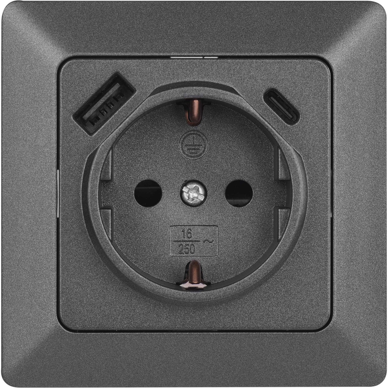 EMOS Stopcontact met USB-A en USB-C, antraciet, A6000.7
