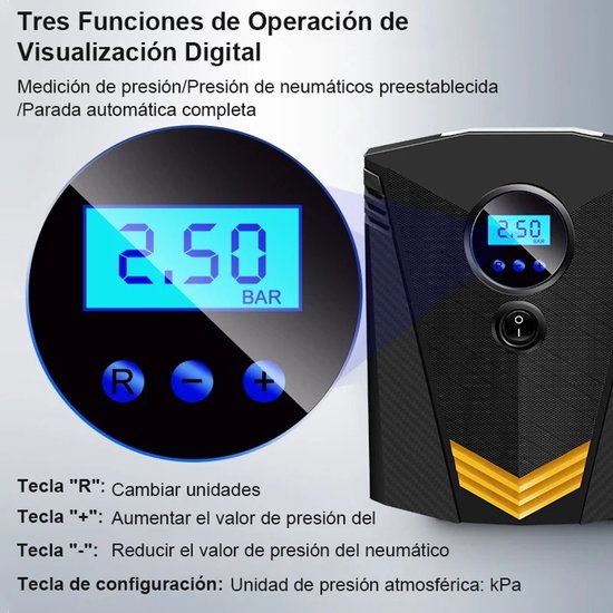 Zerova Draadloze Elektrische Bandenpomp - Digitaal Display - Automatische Stopfunctie - Luchtcompressor- 150 PSI - 35L/min - Zwart — afbeelding 4