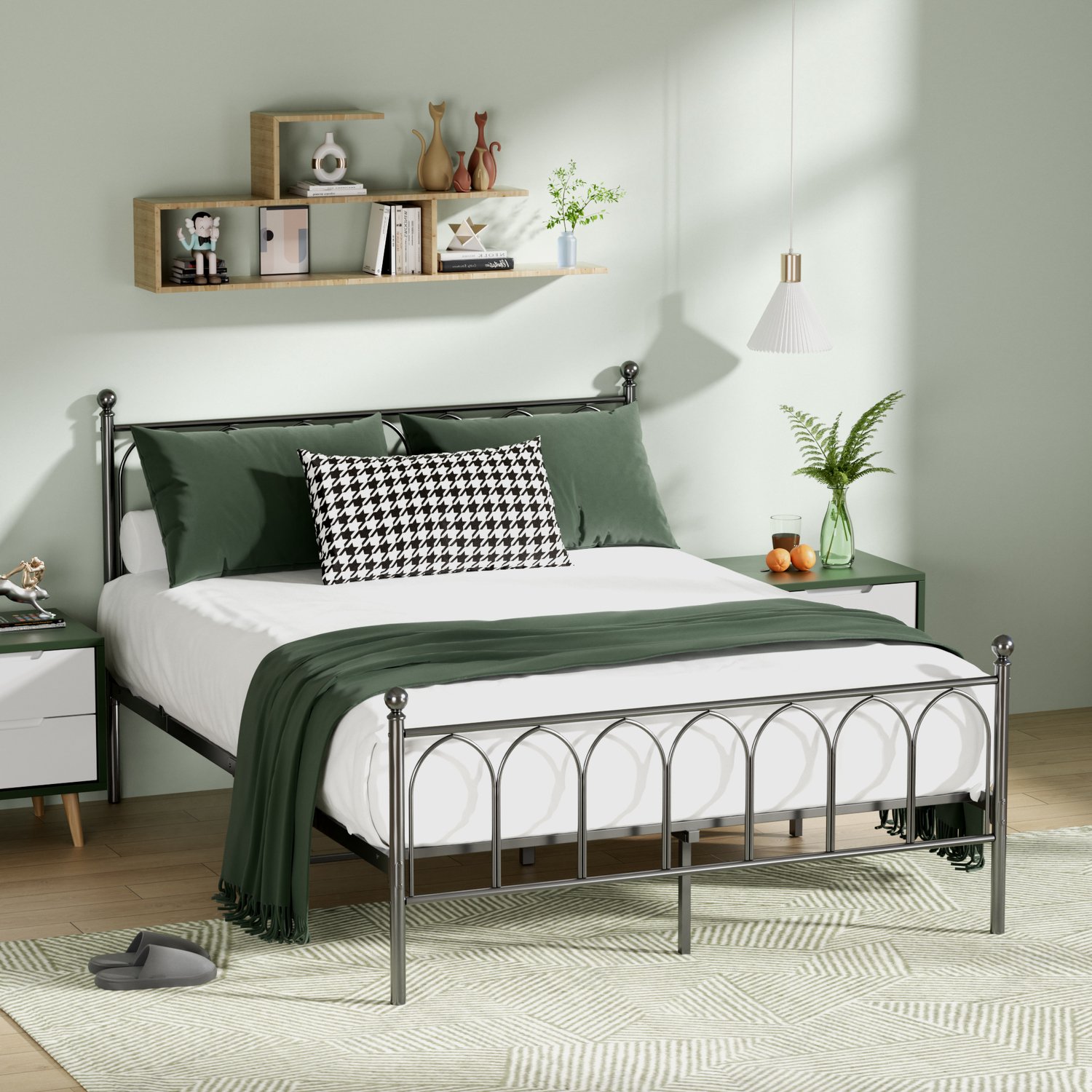 CHICFURN Metalen bed 140x200 cm - Voor tienerkamer en kleine slaapkamer - Opbergruimte onder bed - Lattenbodem met 5 poten - Metaal - Zwart