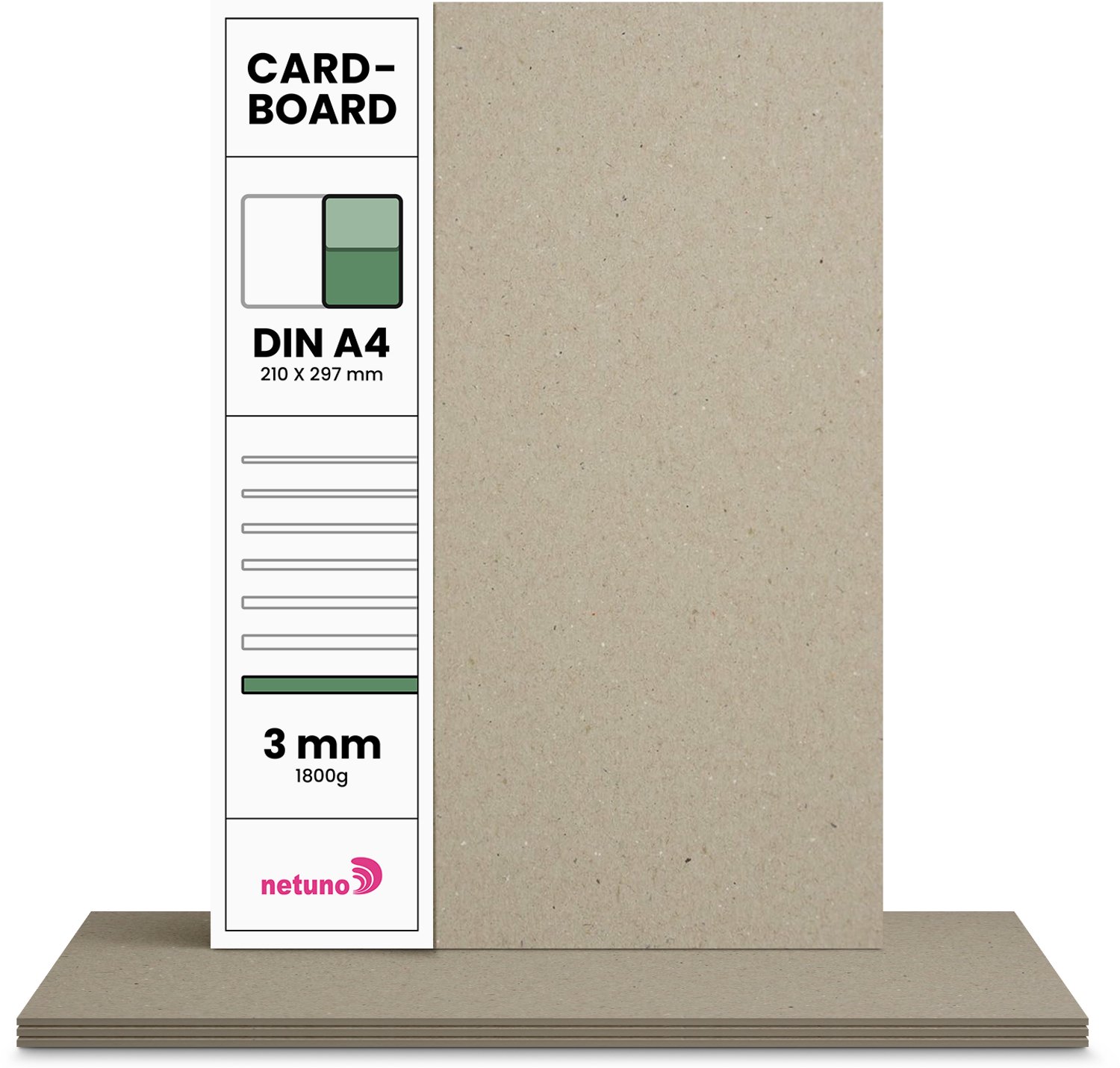 Karton papier - Grijs - A4 - 21 x 29,7 cm - 3mm - 1800 gram - 20 vellen - Netuno