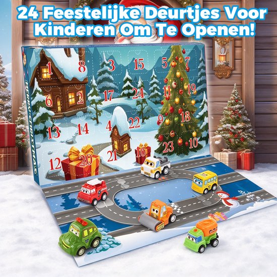 Adventskalender 2026 - Voor Kinderen Jongens - 24 Dagen Kerst Aftelkalender Met Uittrekbare Auto's En Voertuigen - Vakantiecadeaus Kerstadventskalenders Autoset Voor Kinderen Peuters Jongens — afbeelding 2