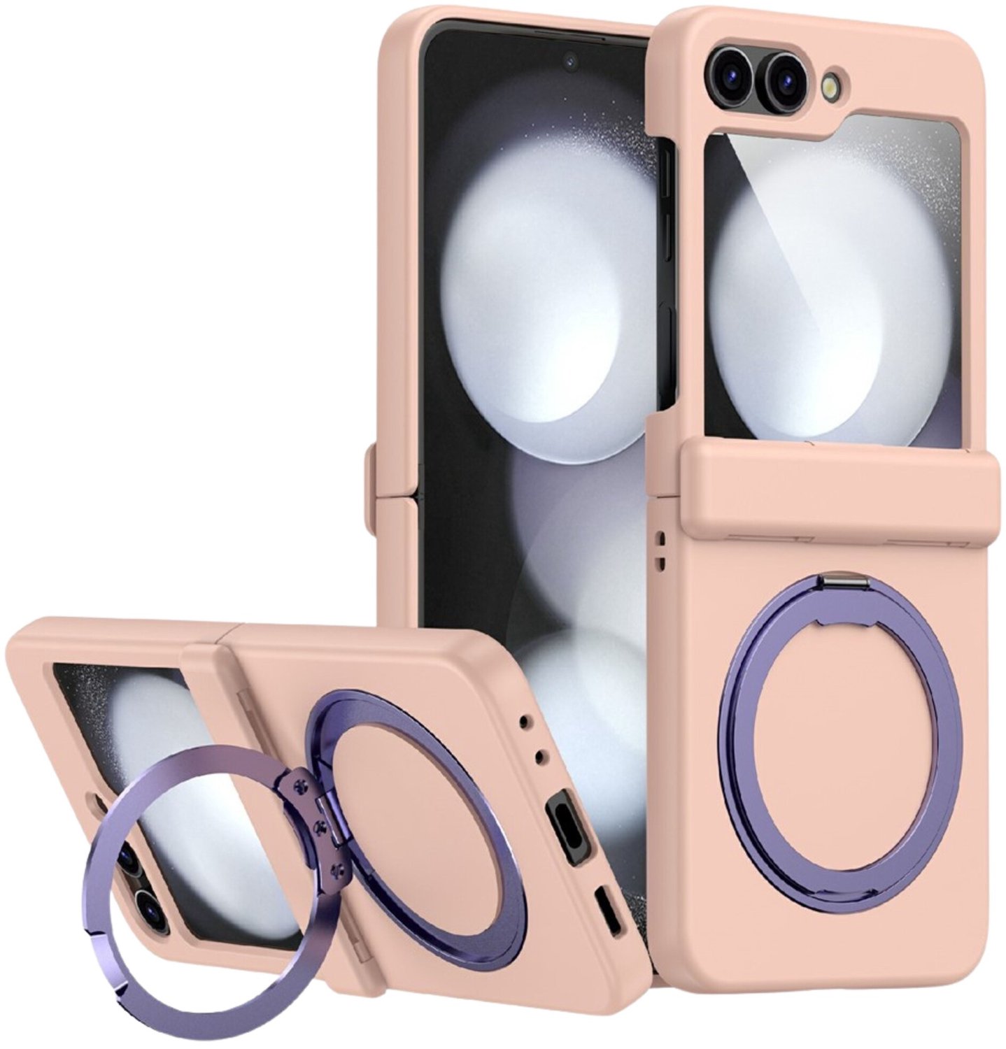 Casety Geschikt voor Samsung Galaxy Z Flip 8 backcover hoesje met magnetisch-ring - Lichtroze