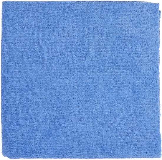 Een effen blauwe microvezeldoek, opgevouwen.