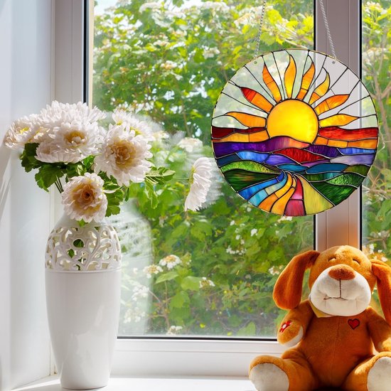 Kleurrijke Glas-in-lood Raamdecoratie van 20x20cm, Ideaal voor Thuis, Tuin en Venster, Perfect als Cadeau voor Tuinliefhebbers — afbeelding 2
