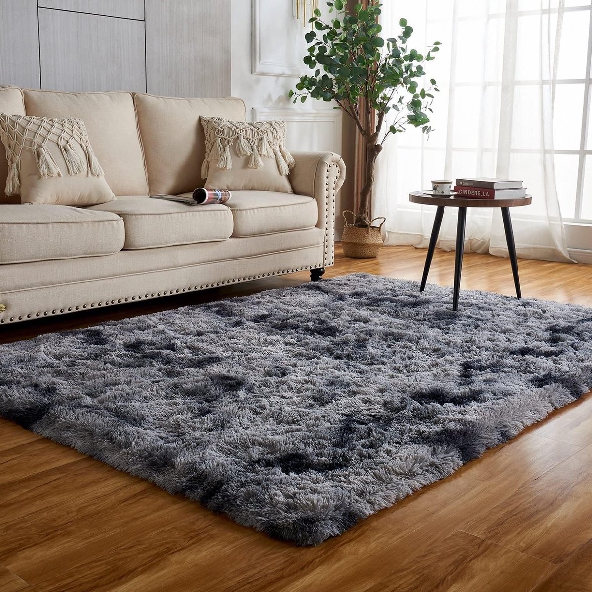 Dailygoods- Tapijt Hoogpolig - Antislip - Donkergrijs - 120x160 cm - Geschikt voor Slaapka