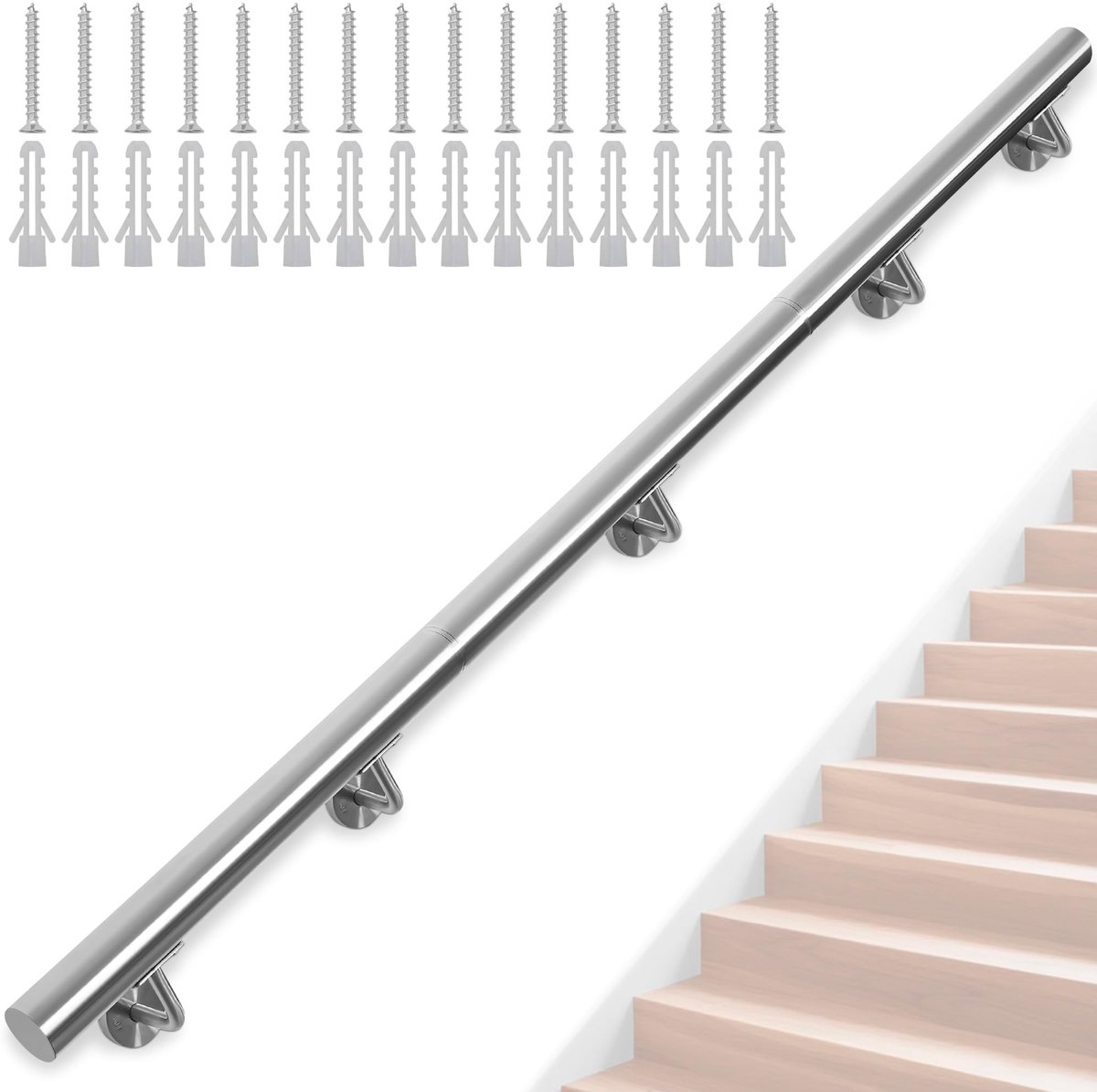 Dailygoods - Trapleuning van roestvrij staal, 300 cm, geschikt voor binnen- en buitengebruik, antislip leuning voor trappen, gangen, veranda's, zolders en tuinen.
