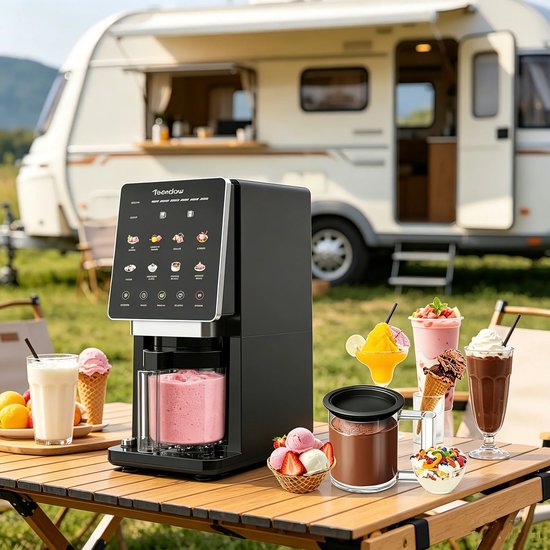 Zerova Ijsmachine - ijsmaker - Ice Cream Maker - Ijsblokjesmachine - Voor ijs, sorbet, slushie en forzen drinks - 800W - Zwart — afbeelding 2