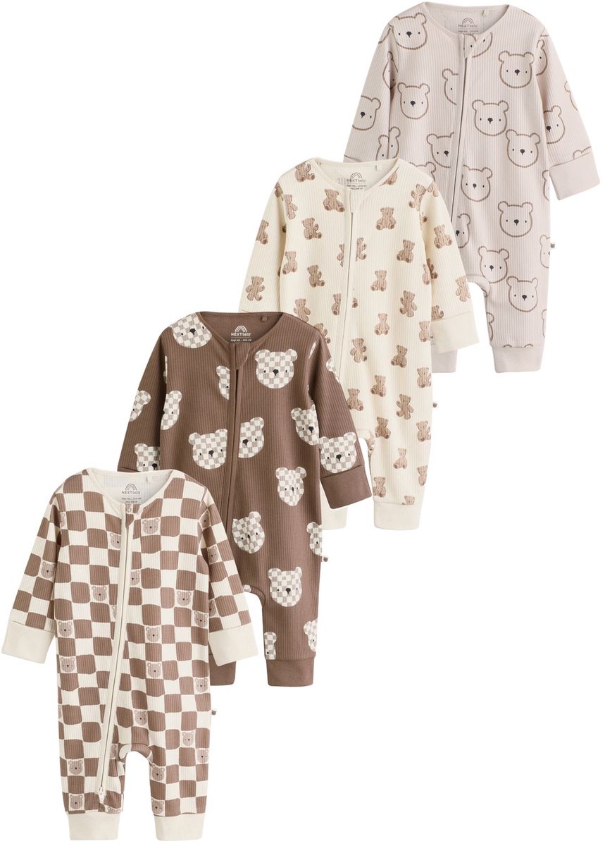 Next - Jongens - Set van 4 babypyjama's met tweewegritssluiting - Bruin