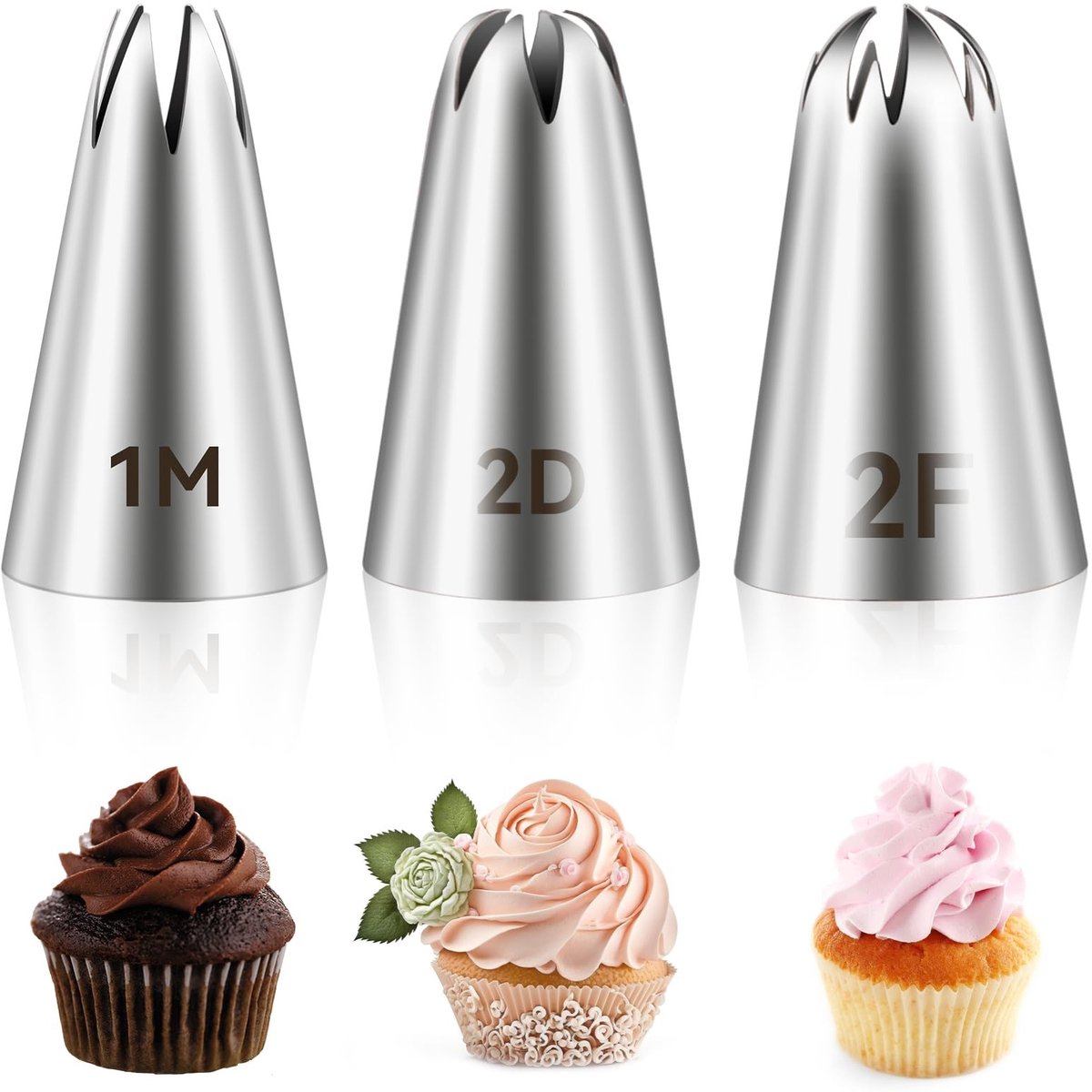 Dailygoods- Spuitmonden Set 3 Stuks - 1M/2D/2F Taartversiering - RVS Decoratie Tools - Icing Tool voor Cupcake/Cookie - Professionele Decoratie - Taartdecoratie