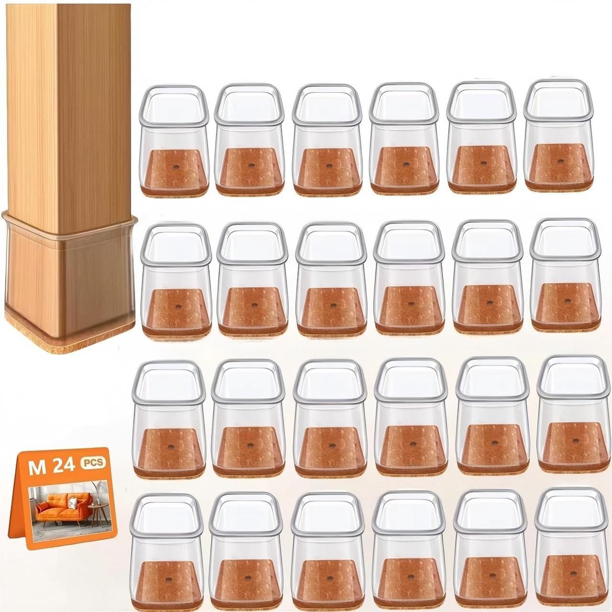 Stoelpootbeschermers - Transparant Silicone - Viltlaag voor Geluidsreductie - Ideaal voor Houten Vloeren - Voor Meubels Binnen en Buiten