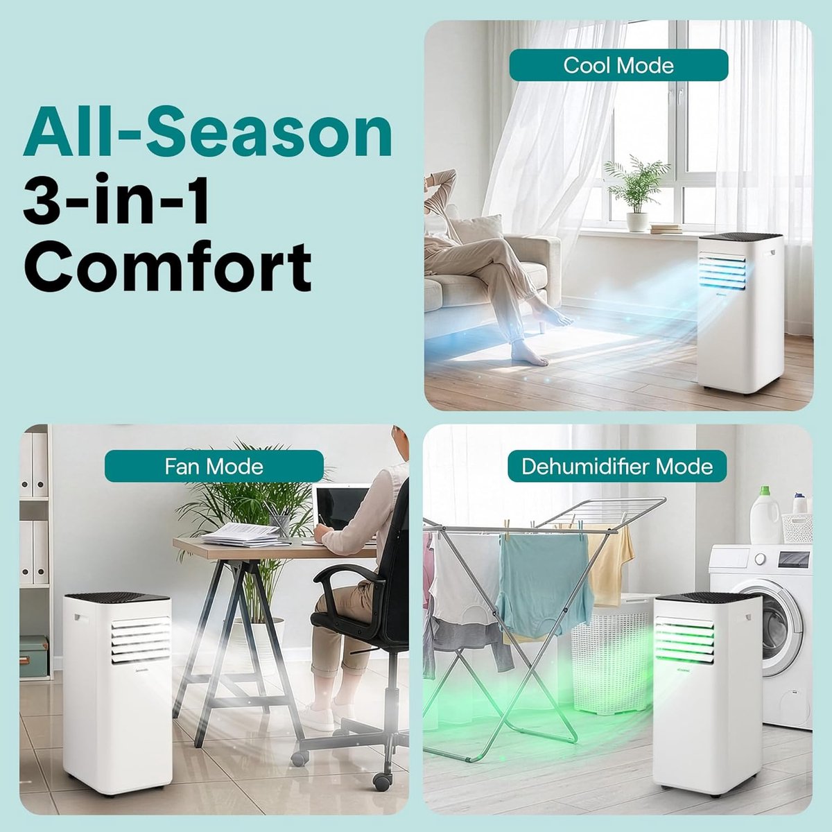 Mobiele Airco 8000 BTU – 3-in-1 Airconditioner – Met Ontvochtiger – Stil – Afstandsbediening – foto 5