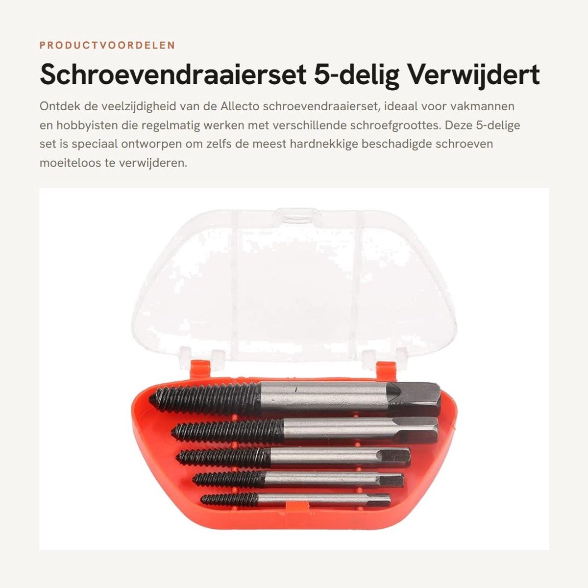 Dailygoods- Schroevendraaierset 5-delig - Gestripte Schroevenverwijderaar - Chroom-vanadium-staal - 132 gram - Diverse Schroefmaten - Voor beschadigde Schroeven - Schroevenextractor