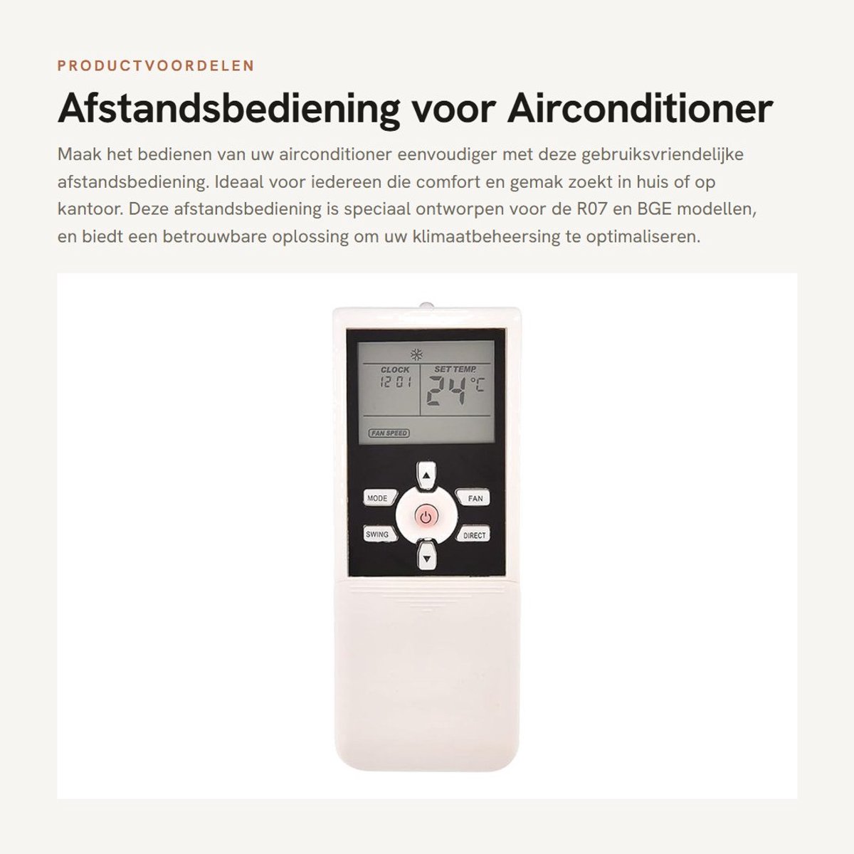 Dailygoods - Afstandsbediening voor Airconditioner R07/BGE - Handige afstandsbediening - Wit - Tot 10 meter bereik - Geschikt voor R07/BGE modellen