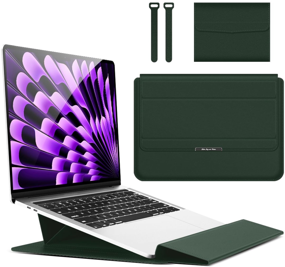 Dailygoods - 15 15,6 16,1 inch laptophoes voor MacBook Air 15 M3/M2 A3114 A2941, MacBook Pro 16 M4/M3/M2/M1 Pro/Max (2024-2019), MacBook Pro 15 M3/M2 A3114 A2941 verstelbaar Stand Sleeve Pouch Groen