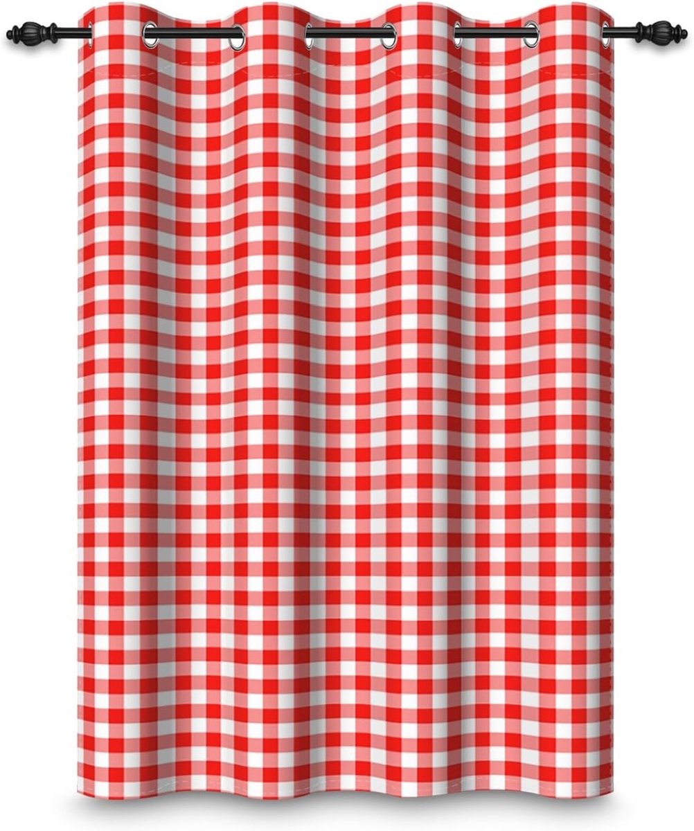 107 x 215 cm, buffelstijl, rood en wit, klassiek, vichy, vintage, vierkant, rustiek, ondoorzichtig, met oogjes, voor slaapkamer en woonkamer, 1 paneel