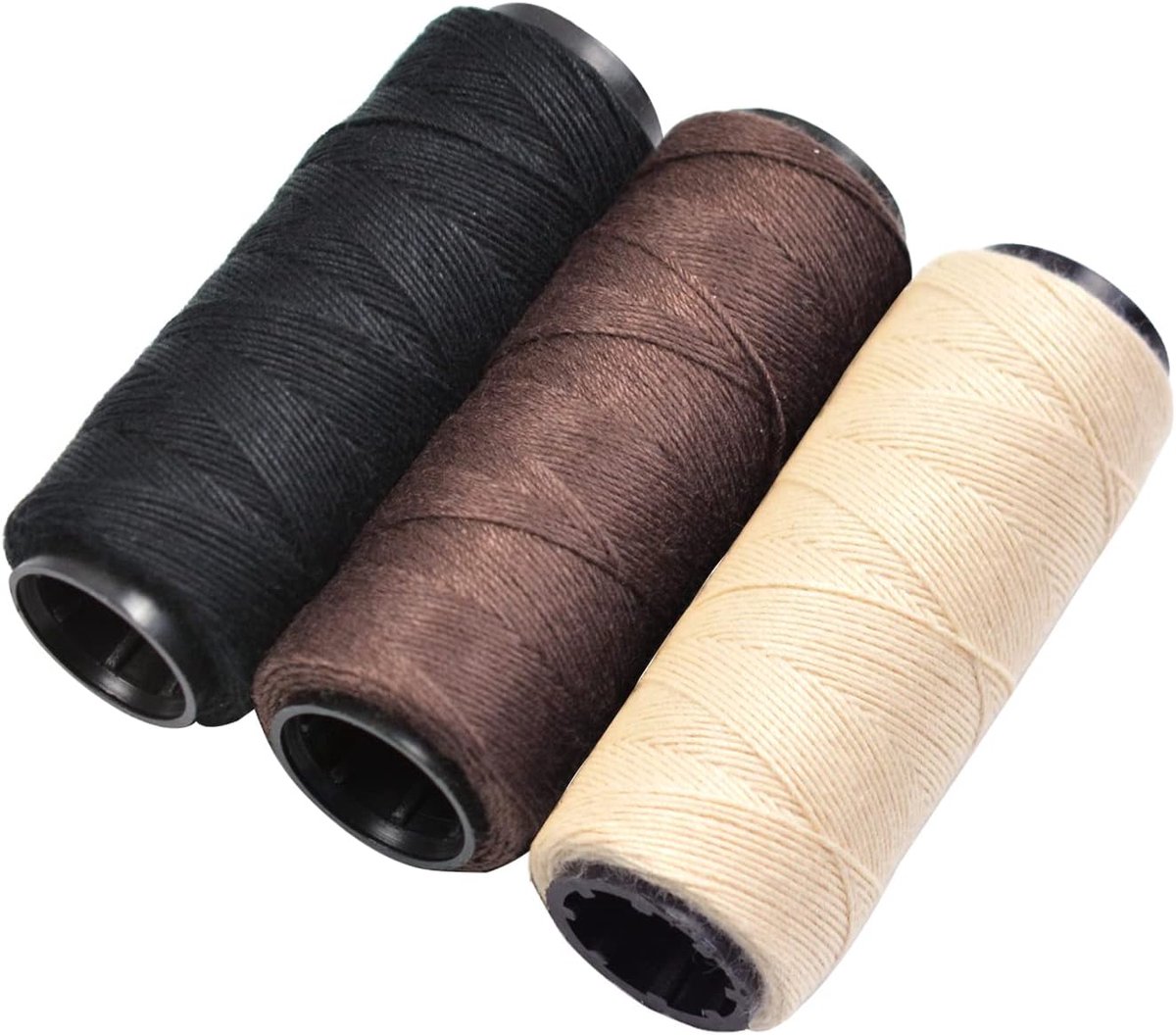3 rollen Naaigaren Weefdraden voor Pruiken Maken Handnaaien Haarweefsels DIY (Zwart, Beige, Bruin)