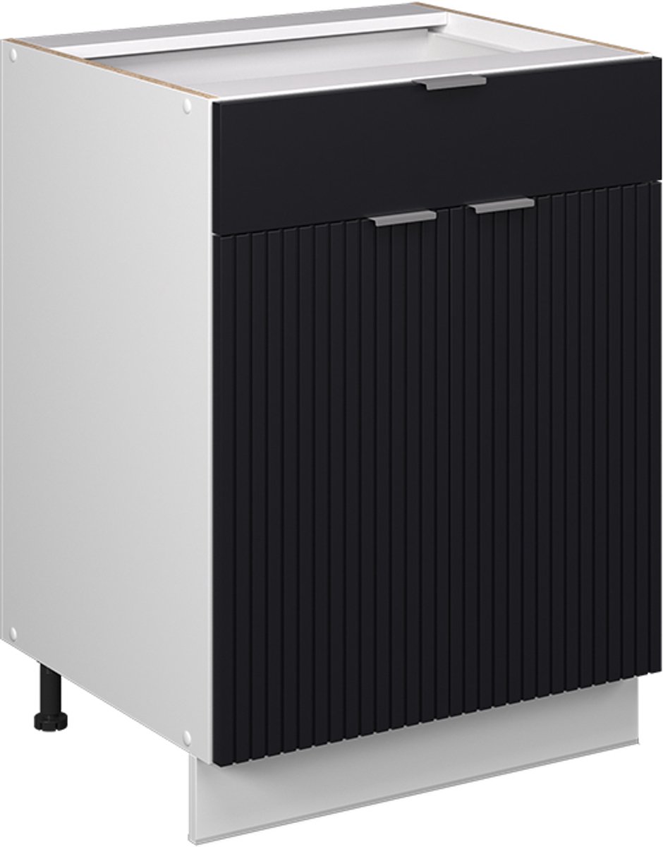 Vicco Fame-Line Onderkast voor spoelbak/kookplaat – 60 cm met lade, WB Eik Zwart gestreept Zwart gestreept/Wit