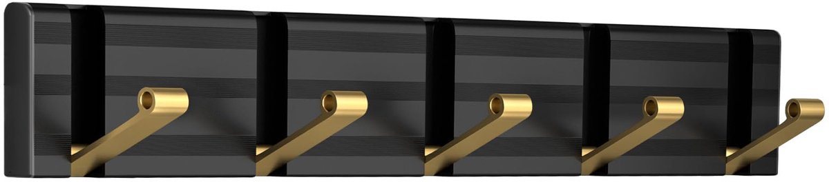 Aluminium kapstok wandmontage - 5 opvouwbare haken, heavy duty, ruimtebesparende kapstokhaak, entree, slaapkamer, deur (zwart goud)