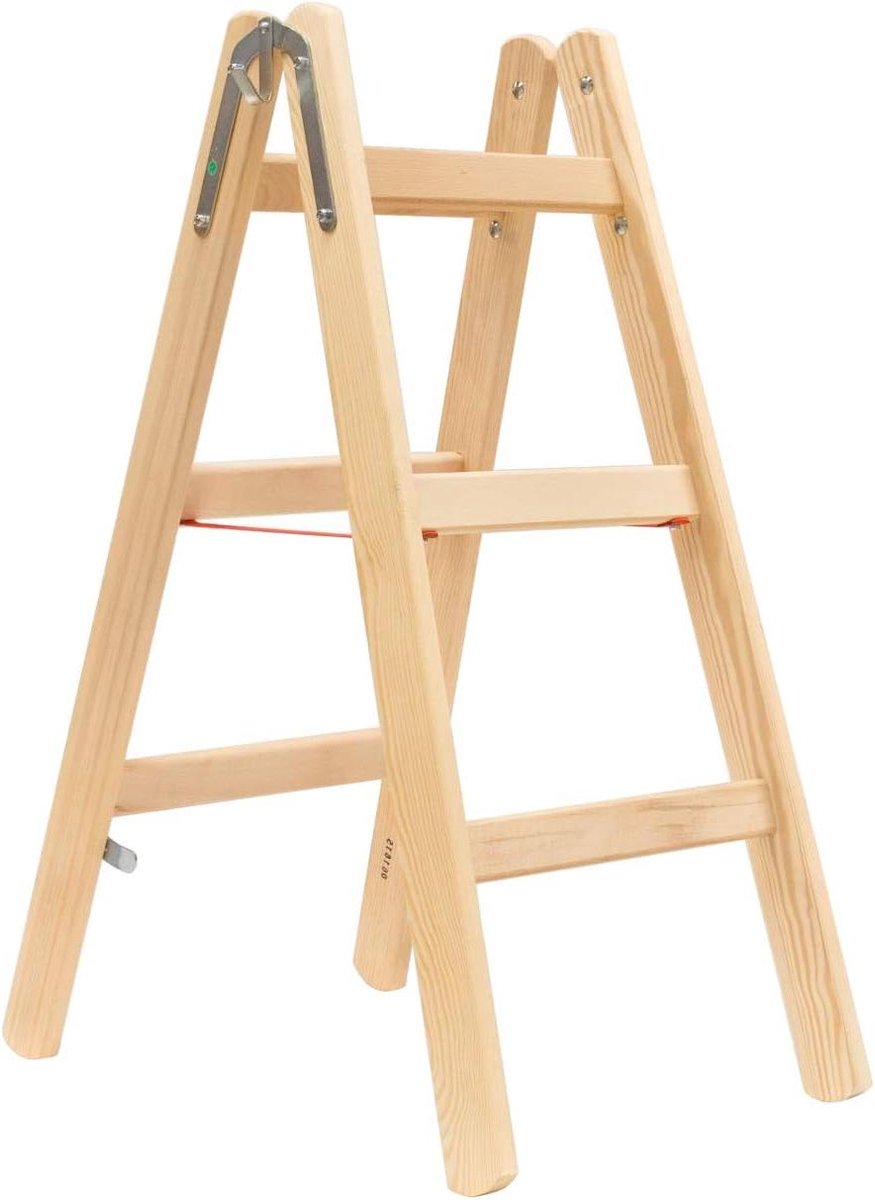 Houten Ladder - Huishoudtrap - Klus Klussen - Stevig Beukenhout - 2x3 Sprossen - Natuurlijk