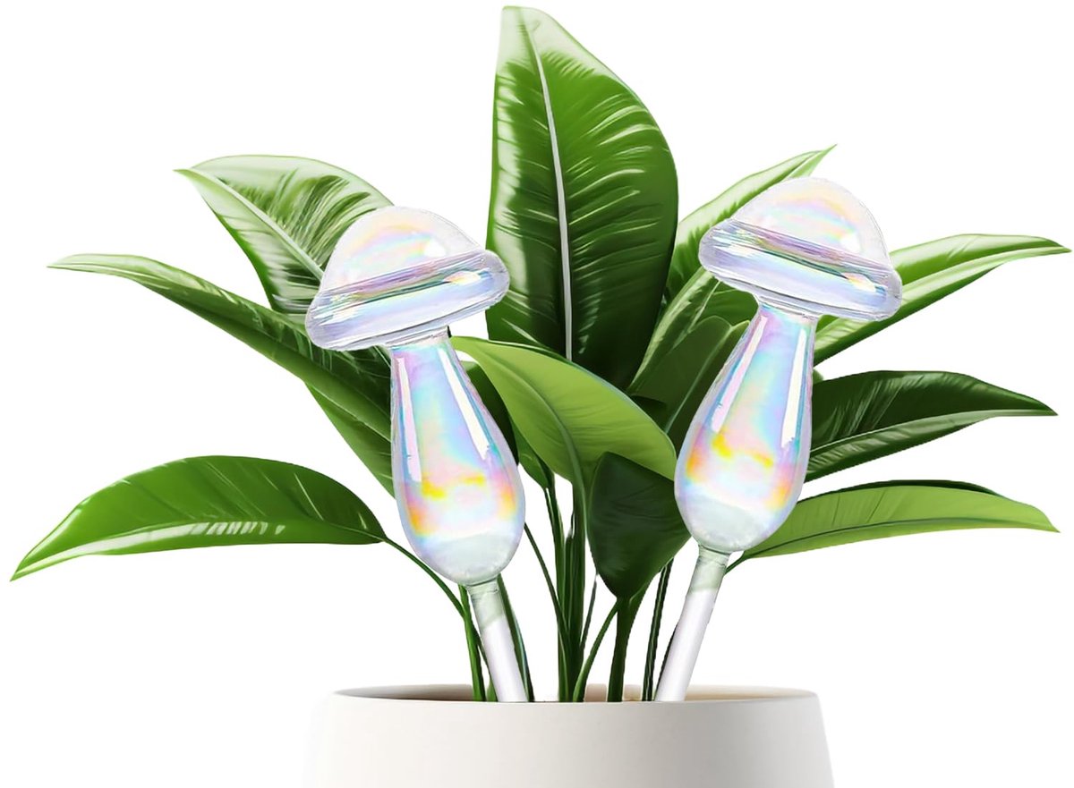 2 stuks plantenirrigatieballen, glinsterend regenboogkleurverloop, heldere paddenstoel, reflecterende design-bewateringslampen voor kamerplanten, tuin en balkon.