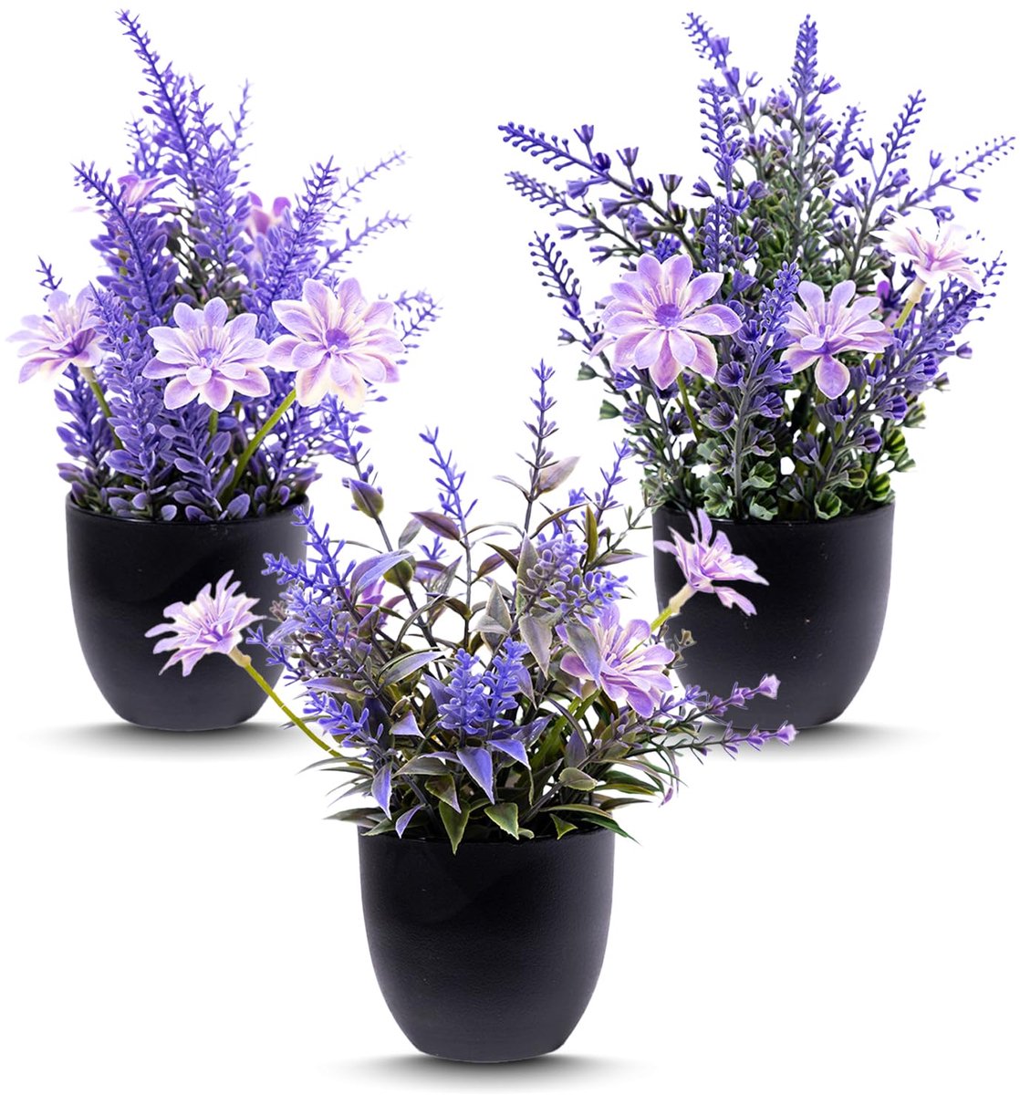 3 stuks lavendelkunstplanten, kleine kunstbloemen in pot, decoratieve bloemen in pot, kunstlavendelplanten in pot, voor binnendecoratie en als decoratie-element