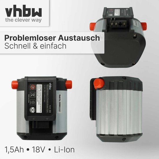 vhbw Accu compatibel met Gardena 2000/2 Li-18 (1749-20) grasmaaier, grasschaar, heggenschaar, tuingereedschap (1500mAh 18V Li-Ion) van VHBW — afbeelding 3