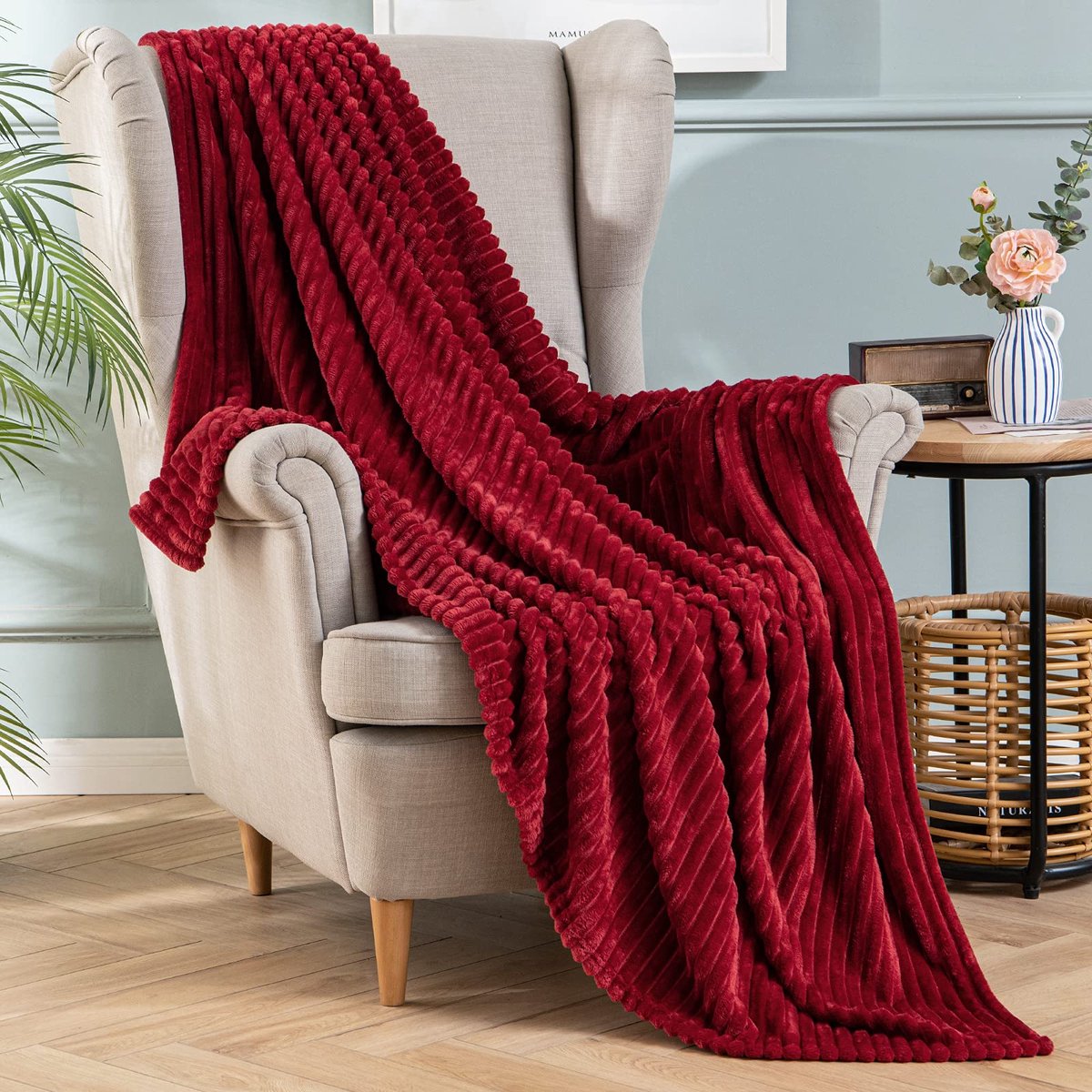 Deken, flanel, velours, bank, slaapkamer, kan in 4 seizoenen worden gebruikt, 1 stuk, zacht, warm, babybont, 125 x 150 cm, bordeauxrood