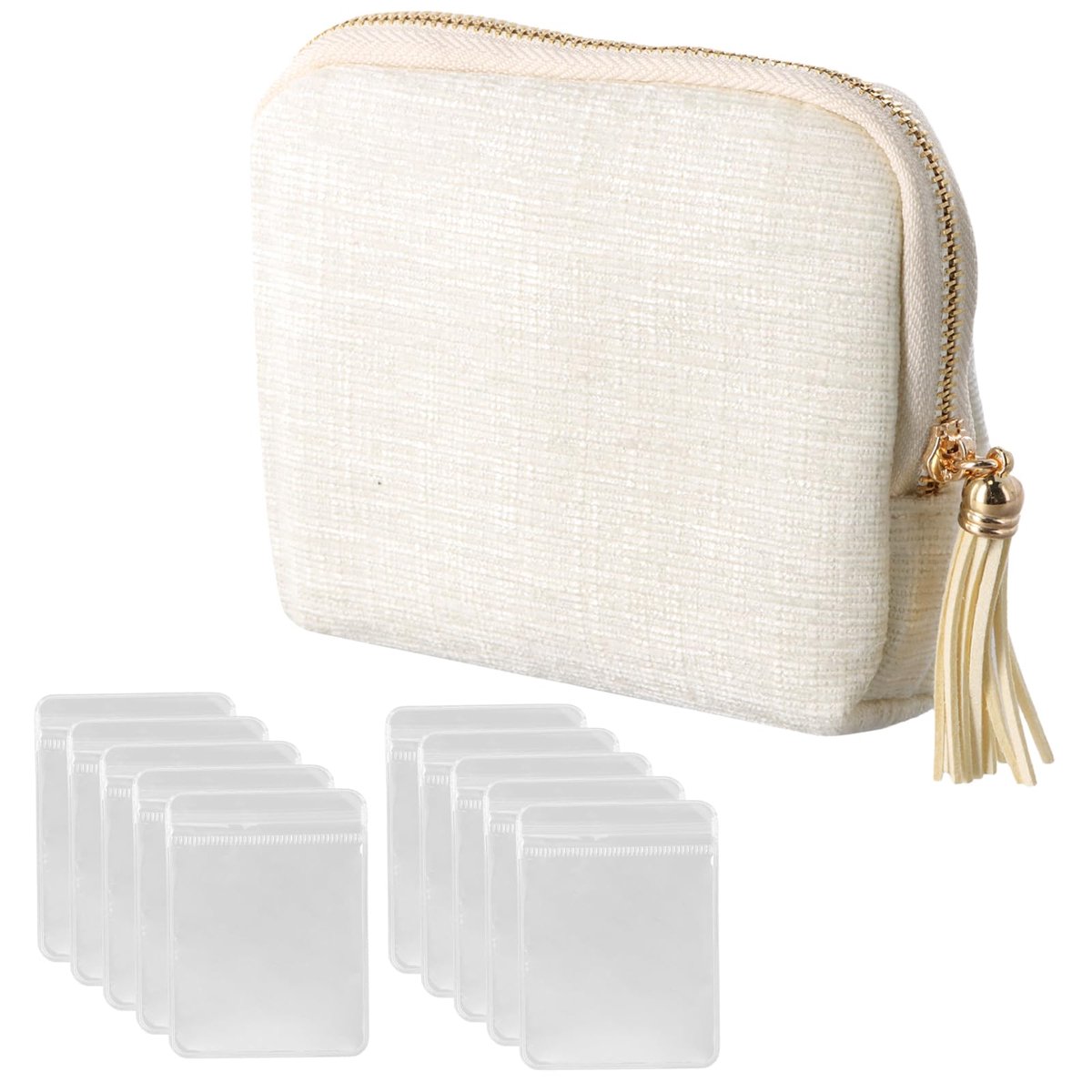 Sieradenkistje voor dames met franjes, sieradenorganizer, make-uptas met ritssluiting en kwast, 7 vakken voor armbanden, ringen, halskettingen, horloges, oorbellen