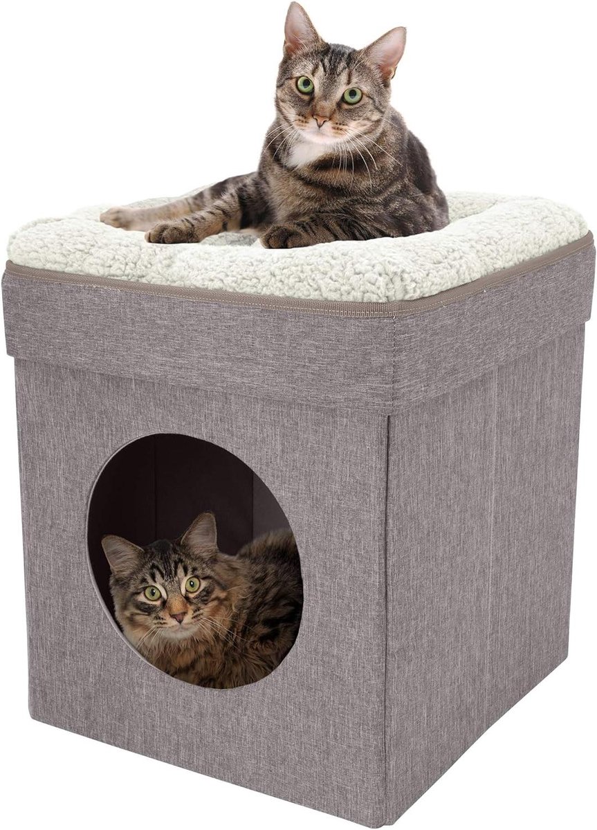 Kattenhuis - Kattenkubus - Ontspannen Slapen - Stapelbaar Ontwerp - 42 x 42 x 49 cm - Bruin