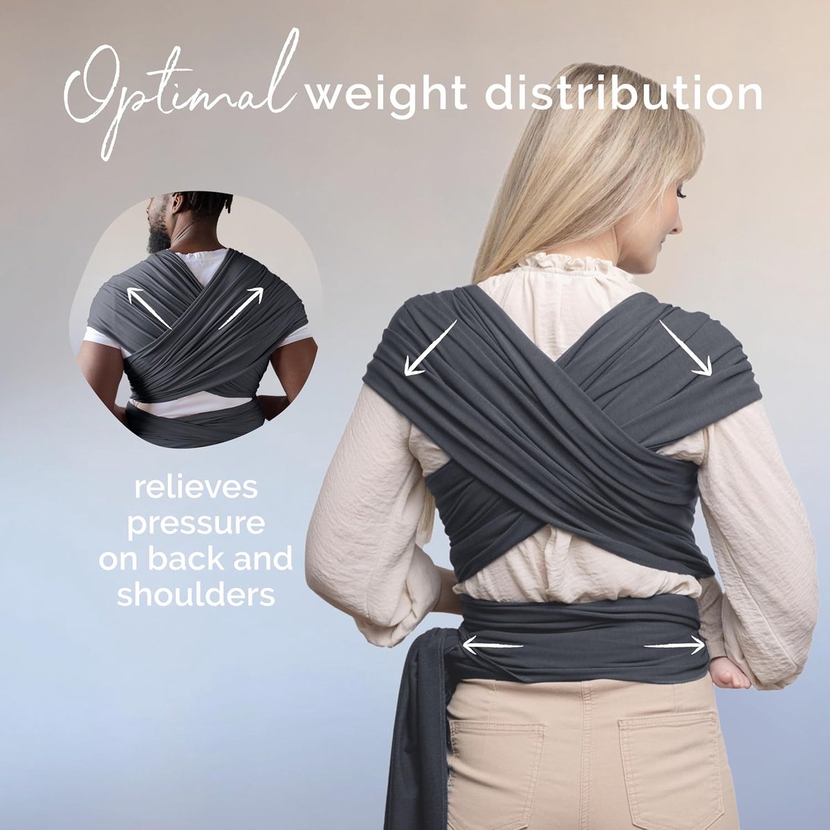 Boba Draagdoek - Babydrager Kinderdrager - Baby Dichtbij Houden - Eenvoudige Koppelinstructies - 3-15 kg - Serenity Houtskool – foto 4