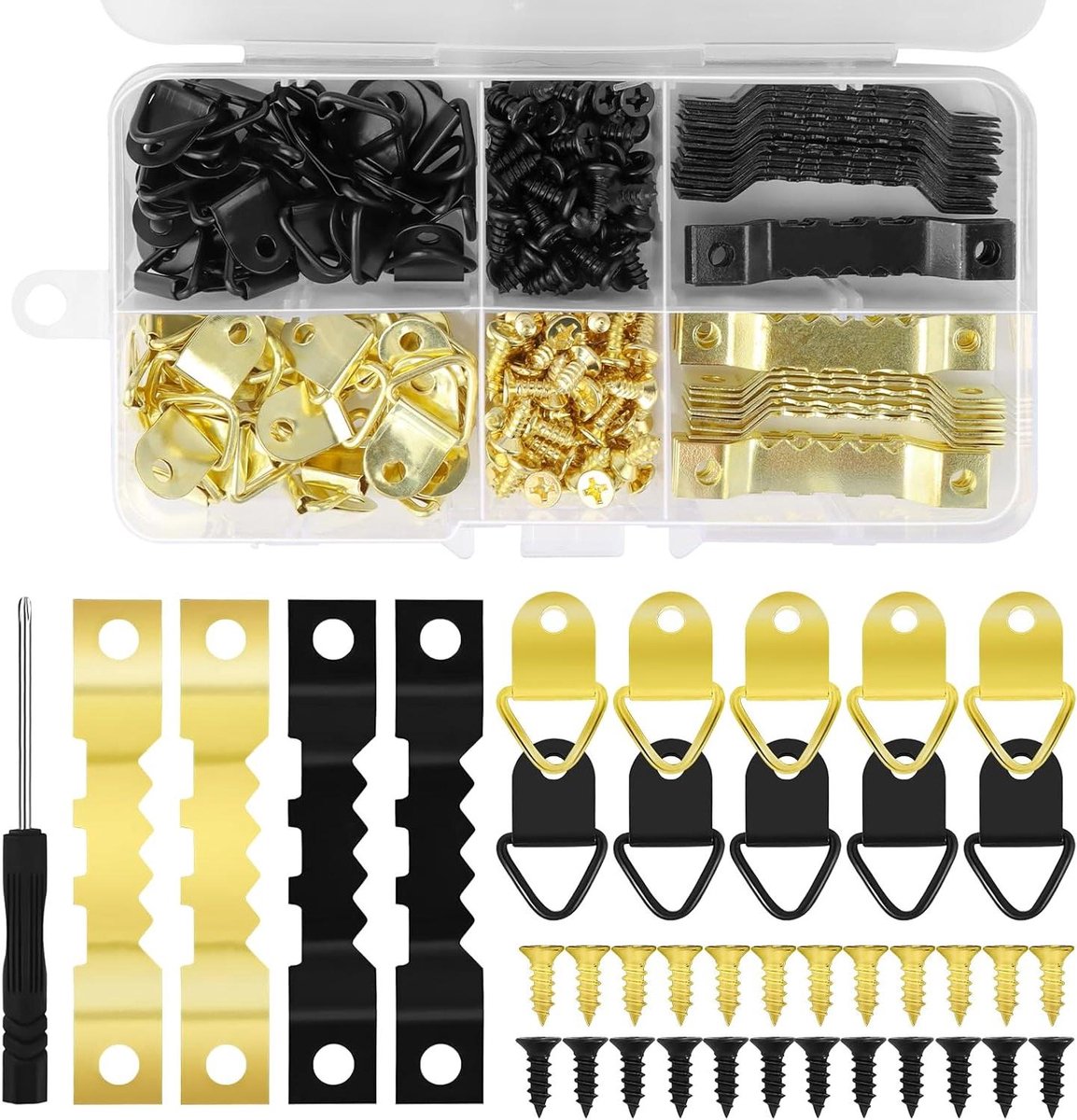 Foto Hanger Set - Fotolijst Haken - Schilderijen Ophangen - Verborgen Bevestiging - 251 stuks - Goud/Zwart