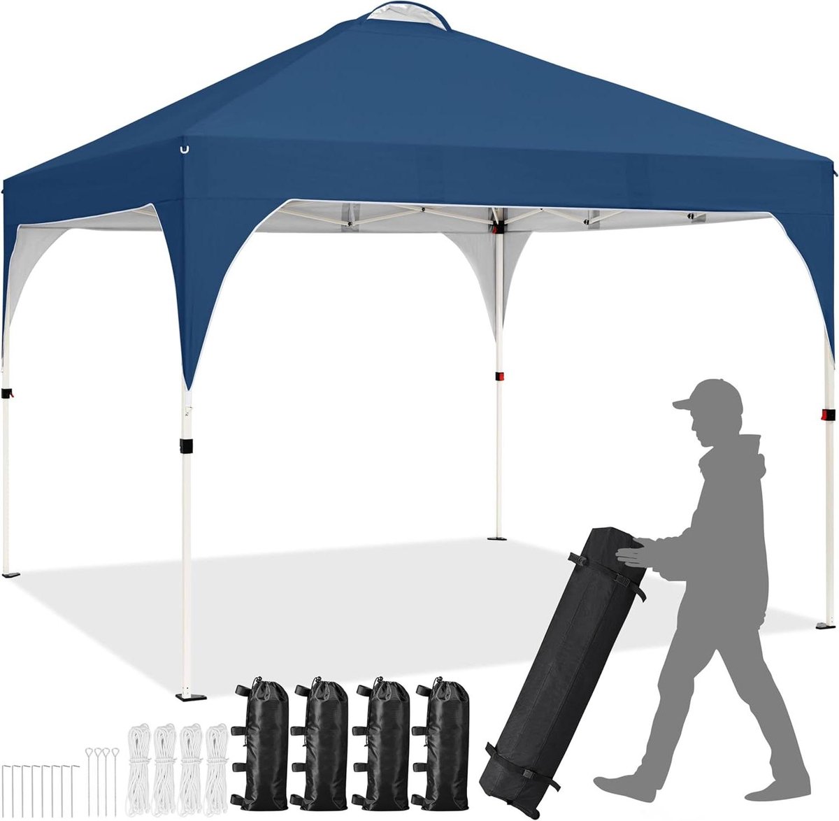 Vouwpaviljoen - Partytent Tuinpaviljoen - Buitenfeest Organiseren - In Hoogte Verstelbaar - 3 x 3 m - Marineblauw